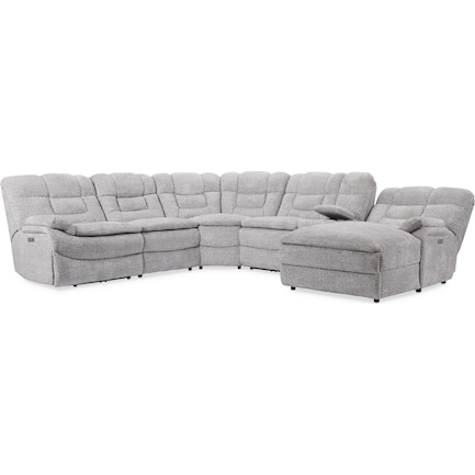 Big Softie 6-Piece Dual-Power Reclining Sectional with Right-Facing Chaise - Light Gray