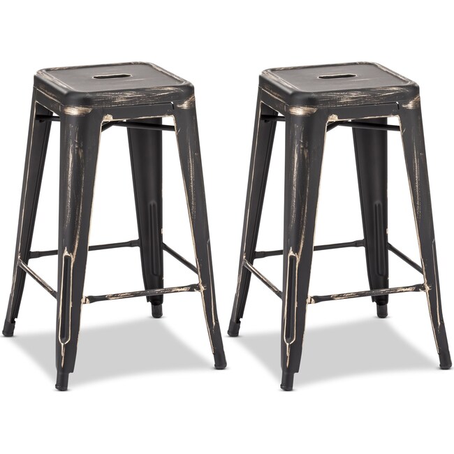 Dining Room Furniture - Biggs Set of 2 Counter-Height Stools - Black/Gold