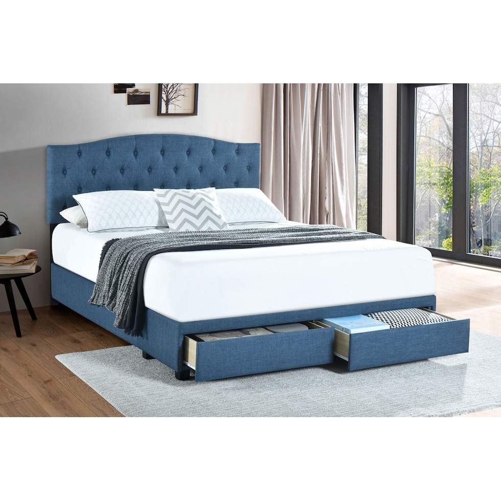 billie blue queen storage bed   