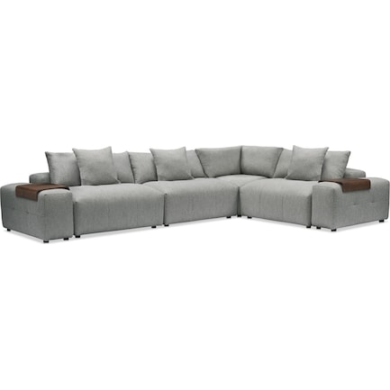 Bliss 6-Piece Sectional and 2 Floating Armrests with Tray Tables - Gray