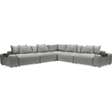 Bliss 7-Piece Sectional and 2 Floating Armrests with Tray Tables - Gray