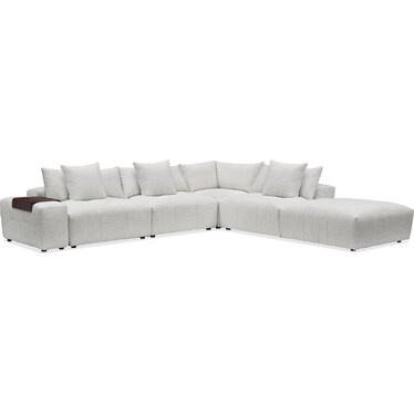 Bliss 6-Piece Sectional, Floating Armrest with Tray Table and Ottoman Set - Ivory