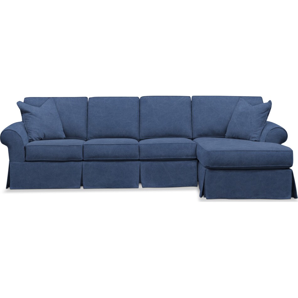 blue  pc slipcover sectional with left facing sofa and chaise   