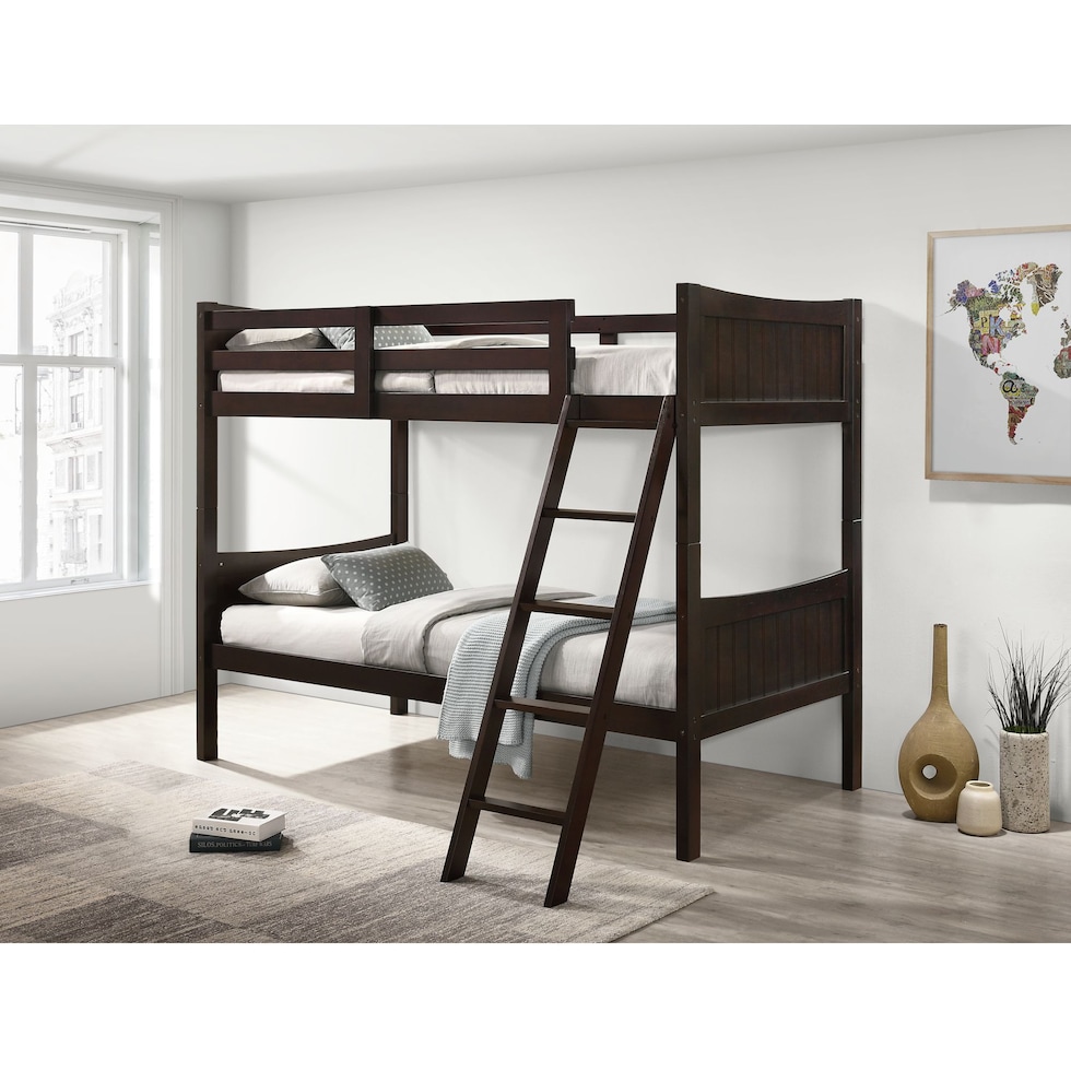 bobby dark brown twin over twin bunk bed   