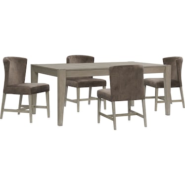 Bowen Dining Table and 4 Upholstered Chairs - Gray