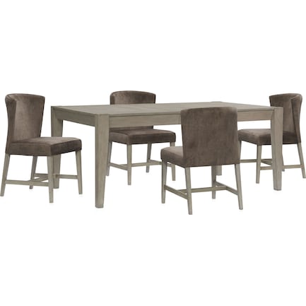 Bowen Extendable Dining Table and 4 Upholstered Chairs - Gray