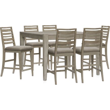 Bowen Counter-Height Extendable Dining Table and 6 Counter-Height Ladder-Back Stools - Gray