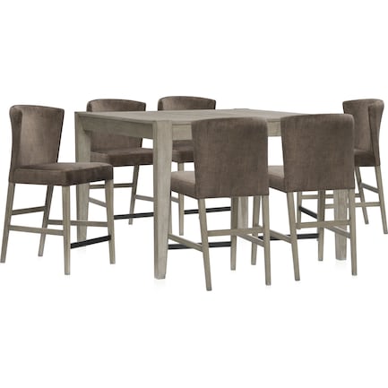 Bowen Counter-Height Extendable Dining Table and 6 Counter-Height Upholstered Stools - Gray