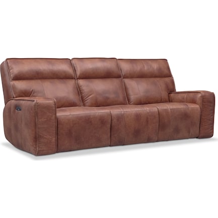 Bradley Triple Power Reclining Sofa, Dark Brown Leather Recliner Sofa
