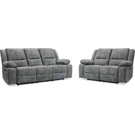 Bradshaw Manual Reclining Sofa and Loveseat Set - Charcoal
