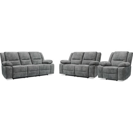 Bradshaw Power Reclining Sofa, Loveseat and Recliner Set - Charcoal