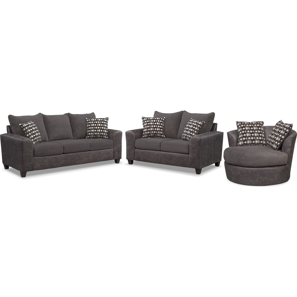 brando smoke gray  pc living room w  swivel chair   