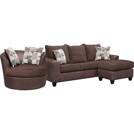 Brando 2-Piece Sofa with Modular Chaise and Swivel Chair - Chocolate