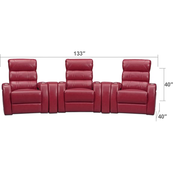 Living Room Furniture - Bravo 5-Piece Power Reclining Home Theater Sectional with 3 Reclining Seats