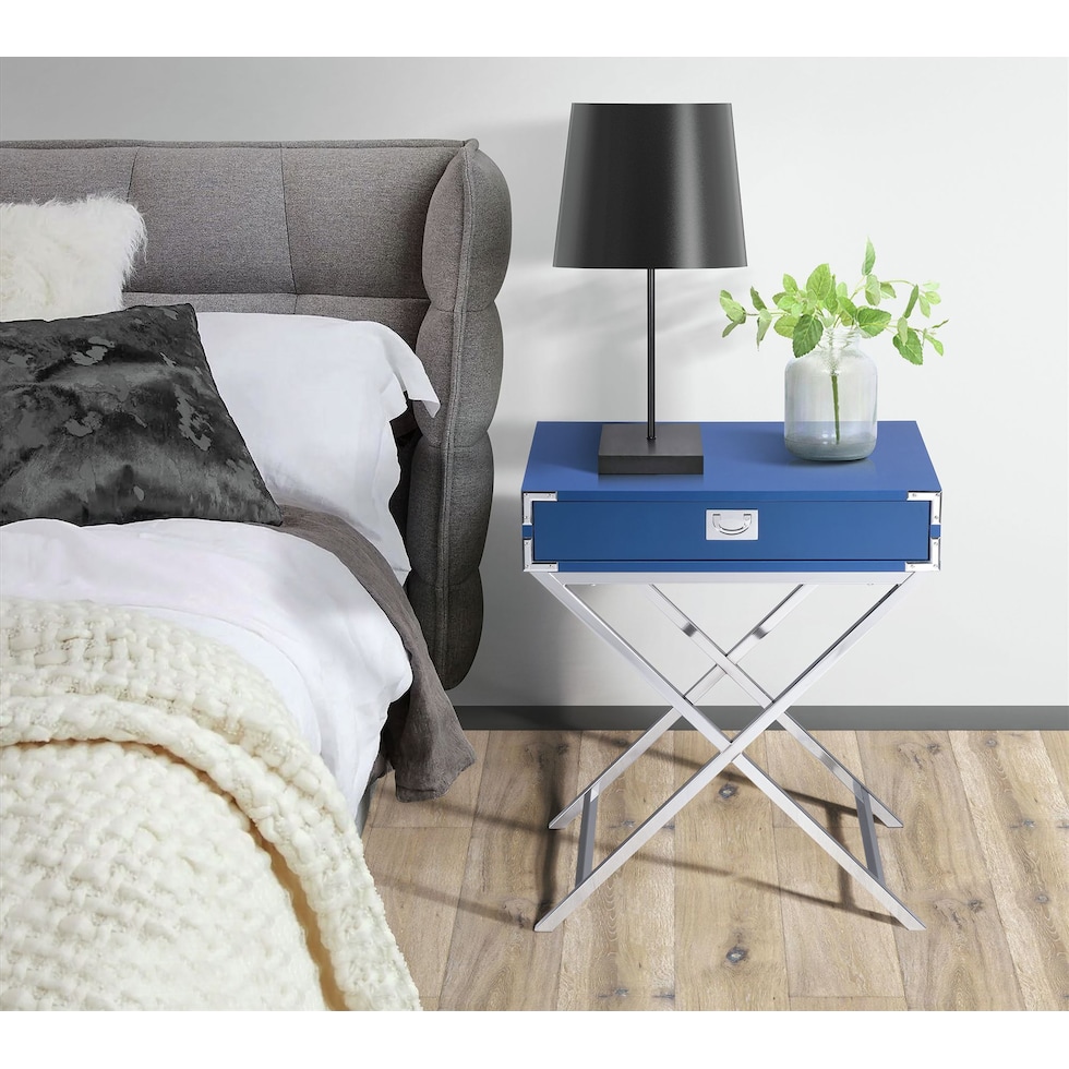 breenon chrome blue nightstand   