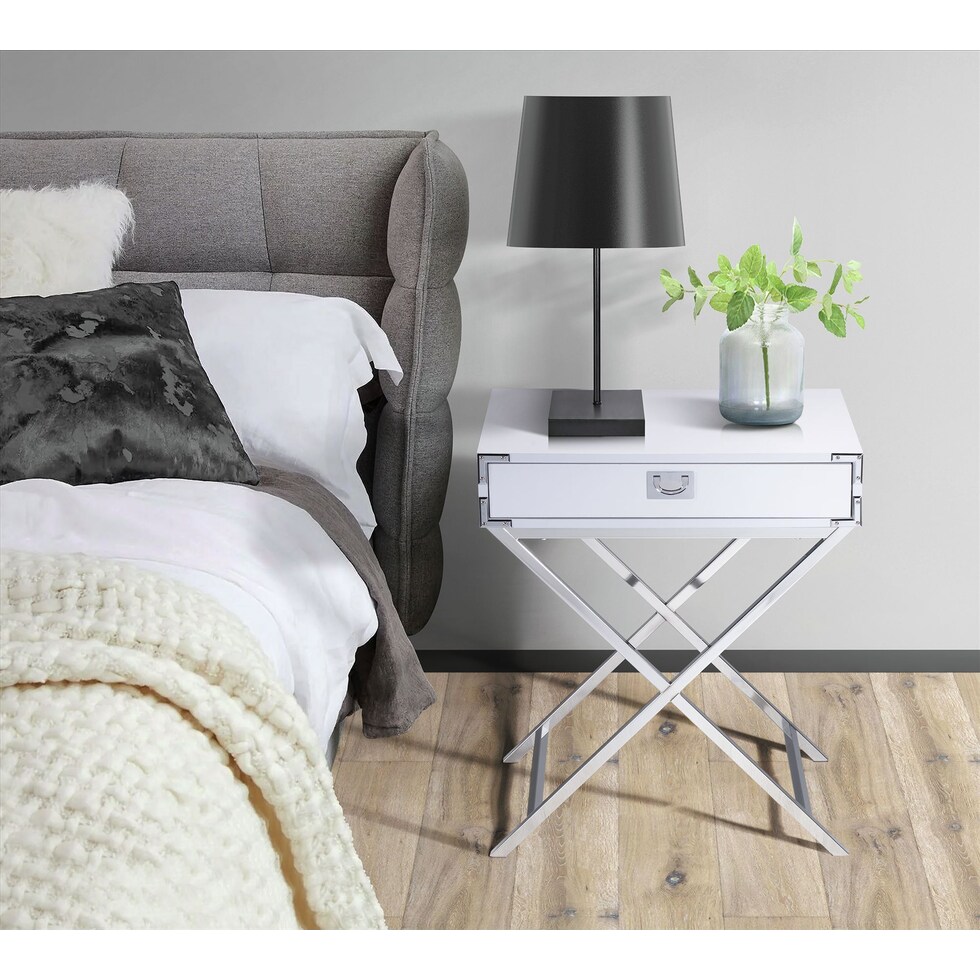 breenon chrome white nightstand   