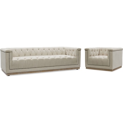 Brennon Sofa and Accent Swivel Chair Set - Beige