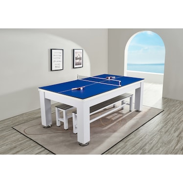 Brex Outdoor Pool Table with Dining Top, Table Tennis Top and Benches