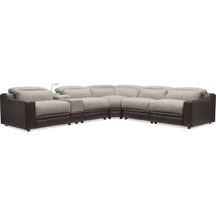 Bridgeport 6-Piece Dual Power Reclining Sectional with Console - Brown