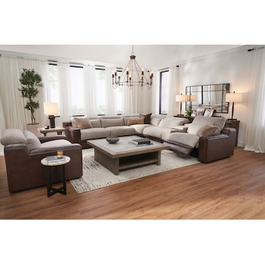 Bridgeport 6-Piece Dual-Power Reclining Sectional with 3 Reclining Seats - Brown