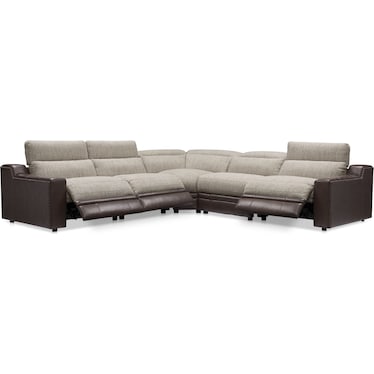 Bridgeport 5-Piece Dual Power Reclining Sectional with 3 Reclining Seats - Brown