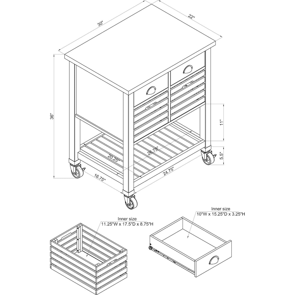 brighton gray kitchen cart   