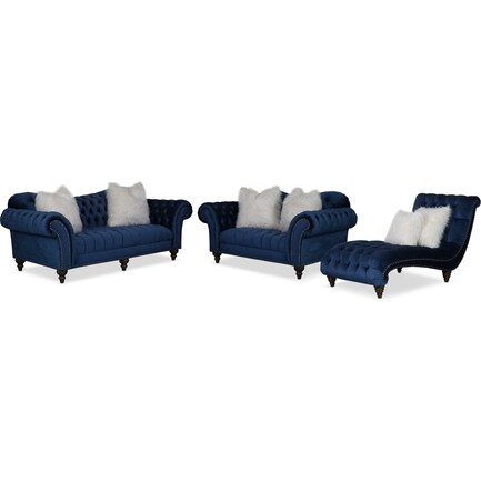 Brittney Sofa, Loveseat and Chaise - Navy