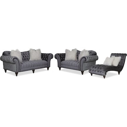 Brittney Sofa, Loveseat and Chaise - Charcoal