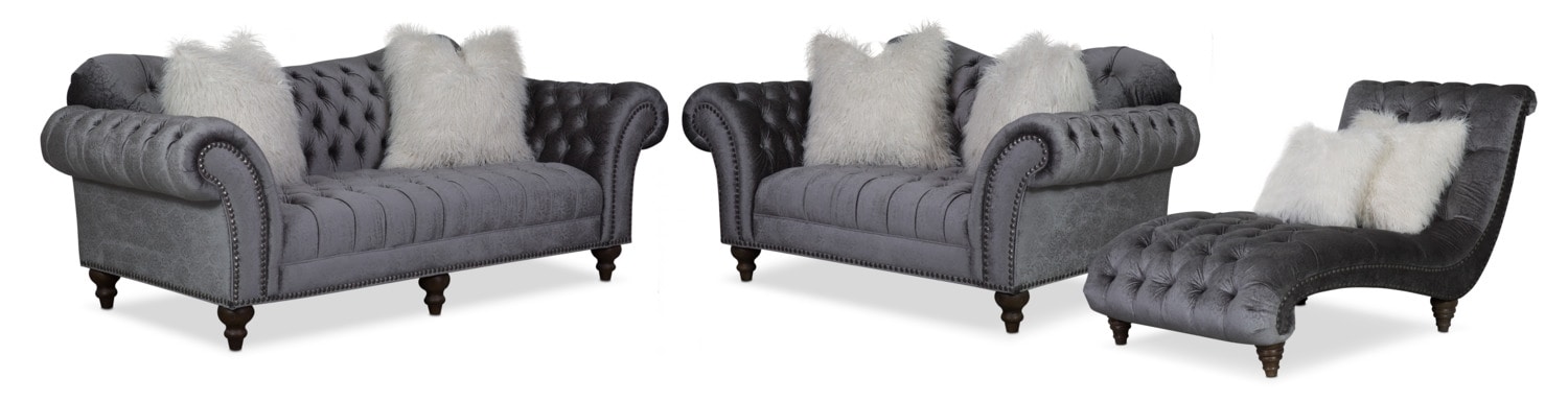 Brittney Sofa Loveseat and Chaise Set Charcoal