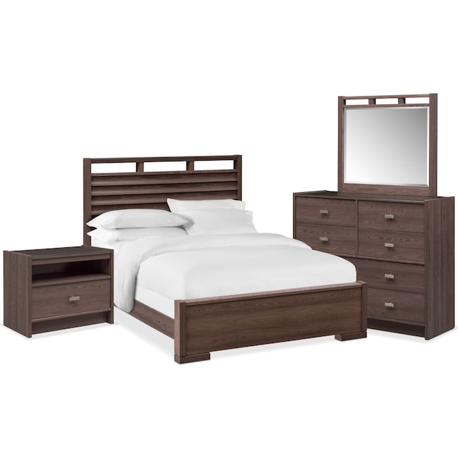 Bedroom Furniture - Britto 6-Piece Slat Bedroom Set Nightstand, Dresser and Mirror