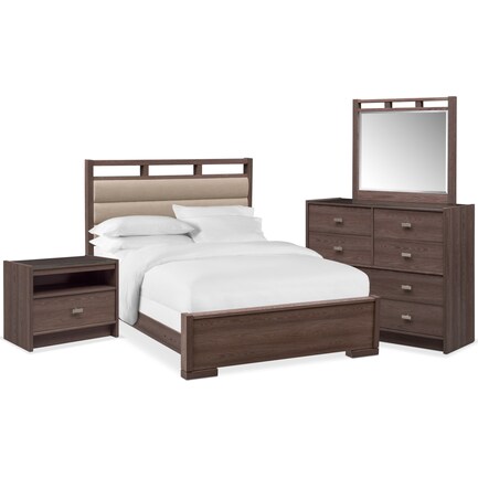 Britto 6-Piece King Upholstered Bedroom Set with Nightstand, Dresser and Mirror - Graystone