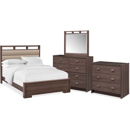 Britto 6-Piece King Upholstered Bedroom Set with Chest, Dresser and Mirror - Graystone