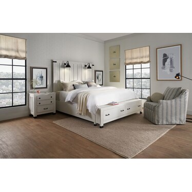 Brooke Harbor 6-Piece King Storage Bedroom Set with Nightstand, Dresser and Mirror - White