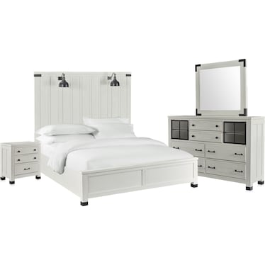 Brooke Harbor 6-Piece Queen Panel Bedroom Set with Nightstand, Dresser and Mirror - White