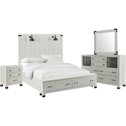 Brooke Harbor 5 Piece Panel Bedroom Set, White Queen Bedroom Sets With Storage