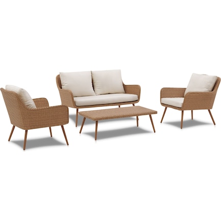 Bruce Outdoor Loveseat, 2 Chairs and Coffee Table Set
