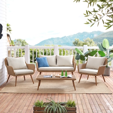 Bruce Outdoor Loveseat, 2 Chairs and Coffee Table Set