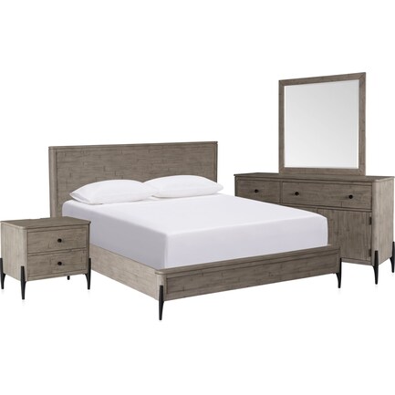 Burbank 6-Piece Queen Bedroom Set with Dresser, Mirror, and Charging Nightstand