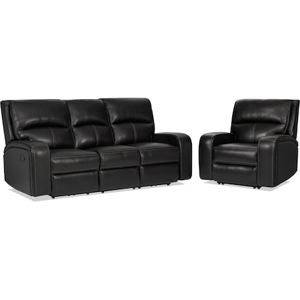 Burke Manual Reclining Leather Sofa and Recliner Set - Black