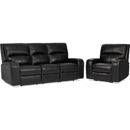 Burke Dual Power Reclining Leather Sofa and Recliner - Black