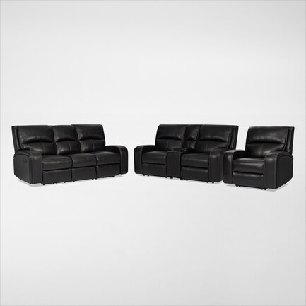 Burke Manual Reclining Leather Sofa, Loveseat and Recliner - Black
