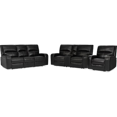 Burke Dual-Power Reclining Leather Sofa, Loveseat, and Recliner