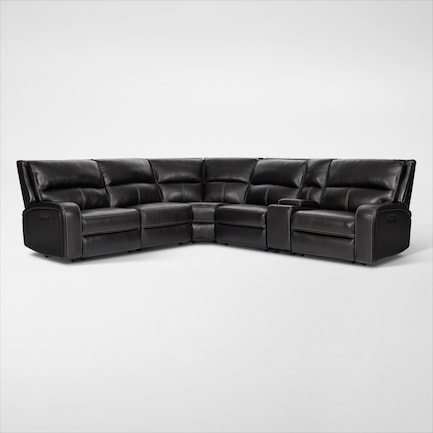 Burke 6-Piece Dual-Power Reclining Leather Sectional with Console - Black