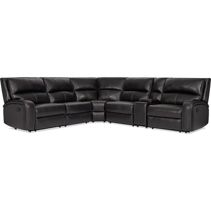 Burke 6-Piece Manual Reclining Leather Sectional with Console - Black