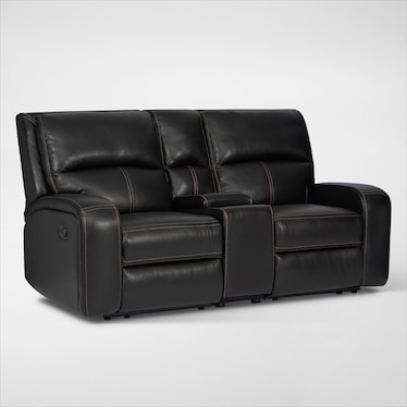 Burke Manual Reclining Leather Loveseat with Console