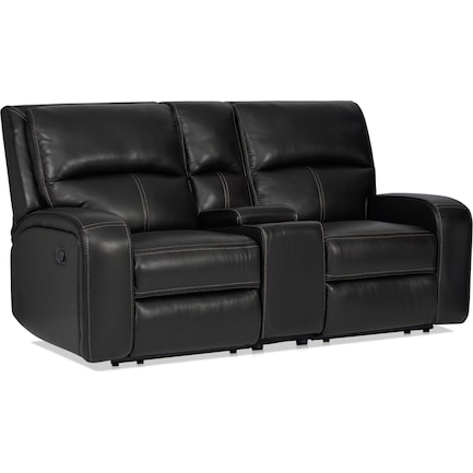 Burke Manual Reclining Leather Loveseat with Console - Black