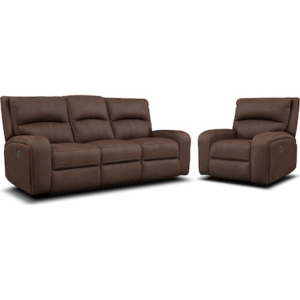 Burke Dual-Power Reclining Sofa and Recliner Set - Brown