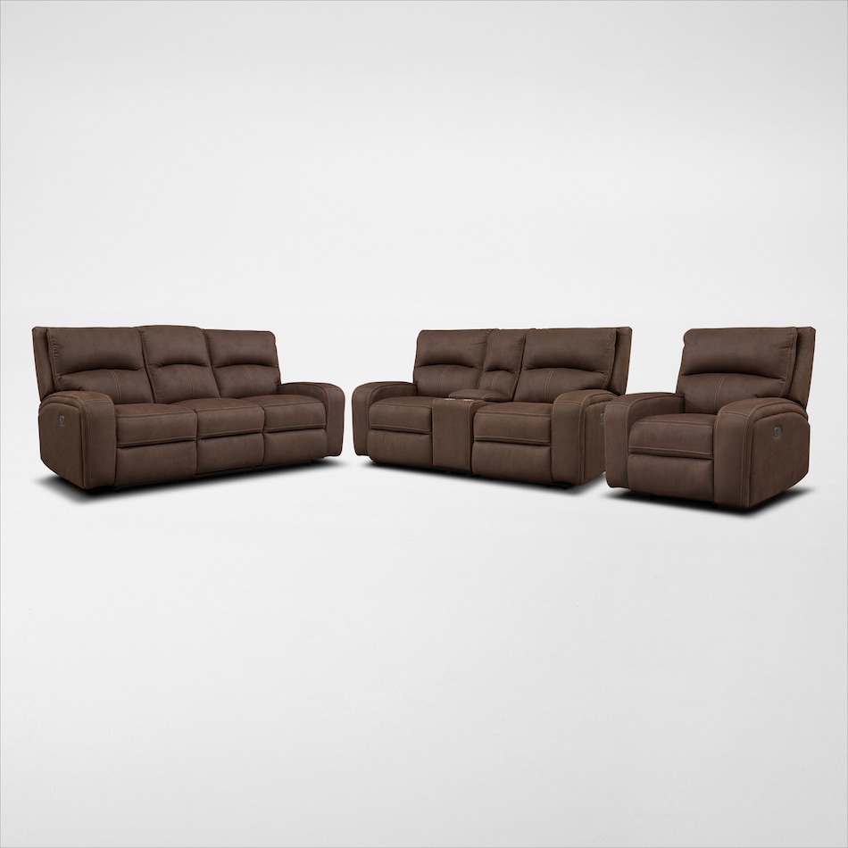 Burke DualPower Reclining Sofa, Loveseat and Recliner Brown Value