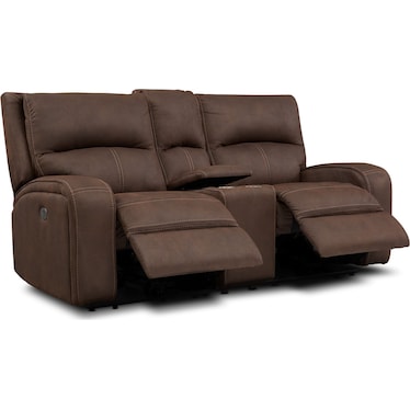 Burke Dual-Power Reclining Loveseat with Console - Brown