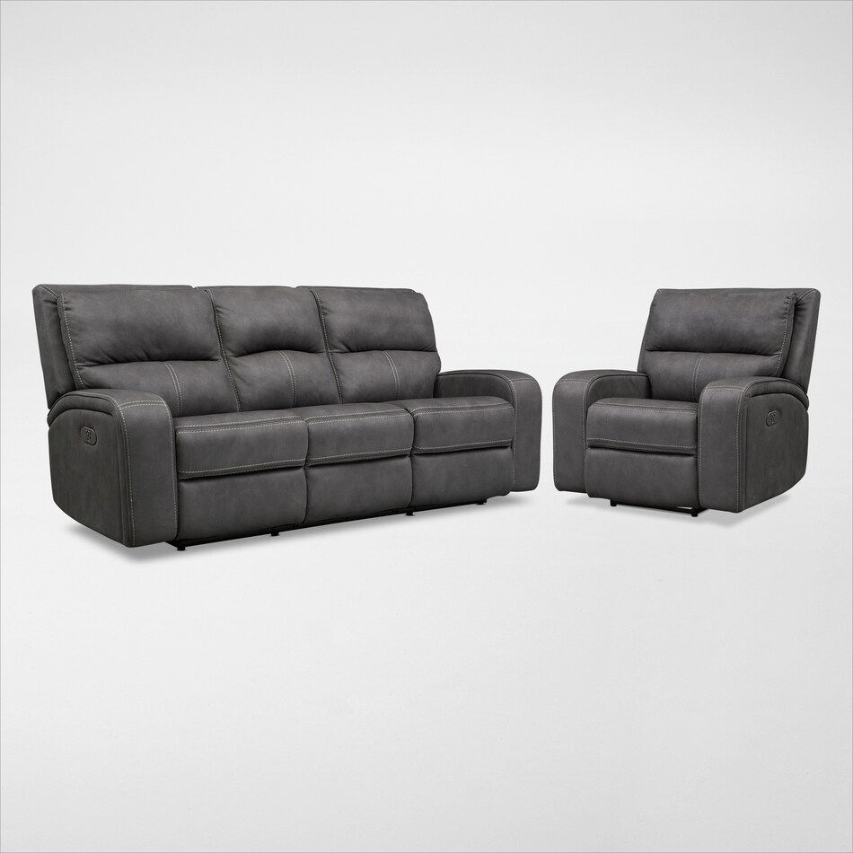 Burke DualPower Reclining Sofa and Recliner Set Charcoal Value